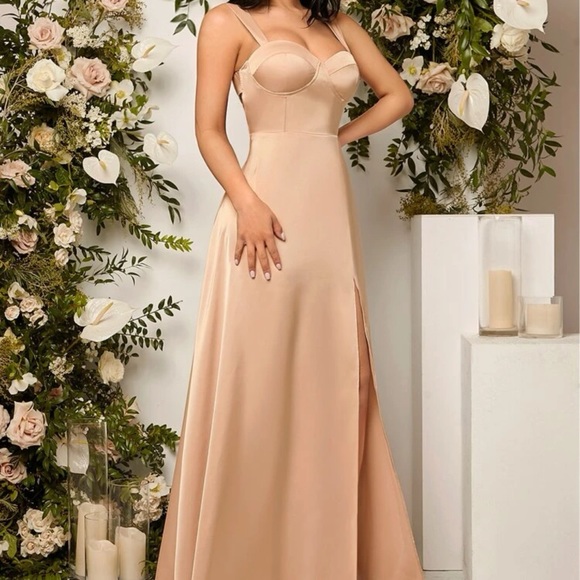 Cut Out Back Split Thigh Bridesmaid Dress - Picture 3 of 7